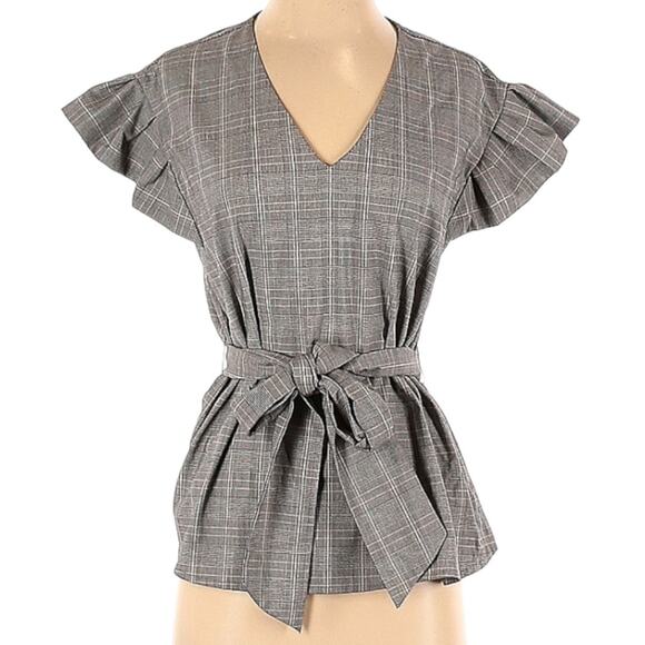 Worthington Tops - Worthington Plaid Peplum Blouse | Ruffle Short Sleeve Top Women Size XS